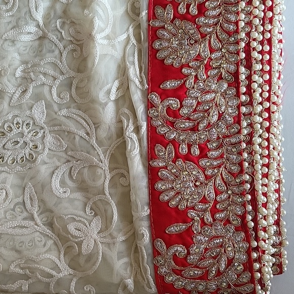 White and red net saree - Picture 4 of 9
